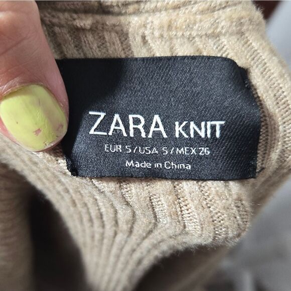 Zara Knit Womens Open Front Ribbed Dolman Sleeve Tan Cardigan Sz S - Picture 10 of 11